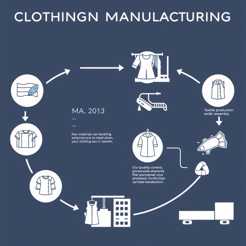 Clothing manufacturing supply chain diagram showing process flow