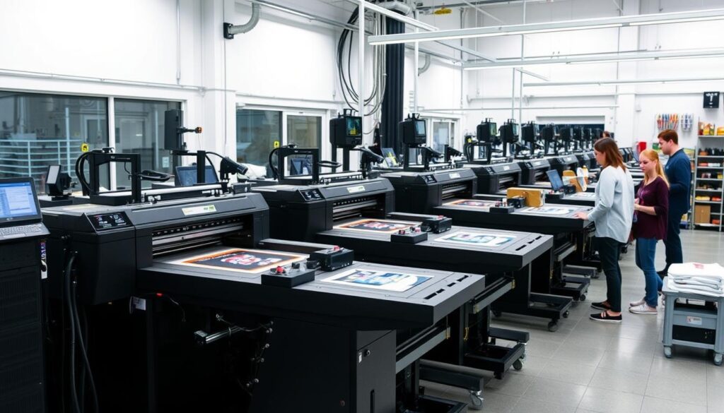 Print-on-demand manufacturing facility producing custom fashion items