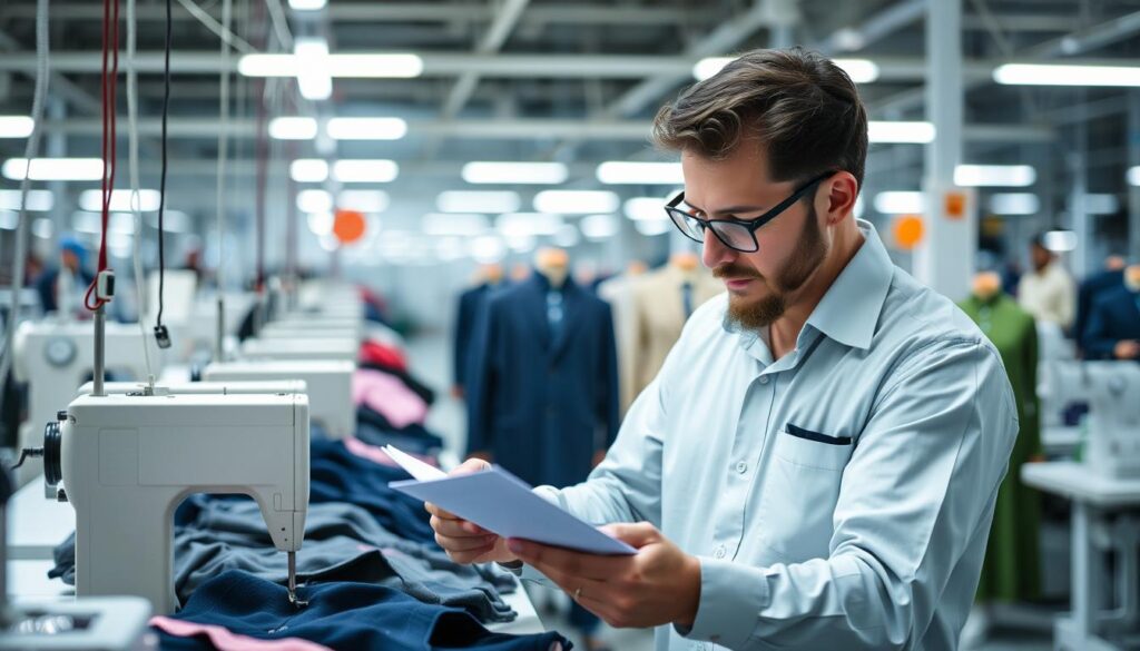 Quality control inspection of clothing at a manufacturing facility