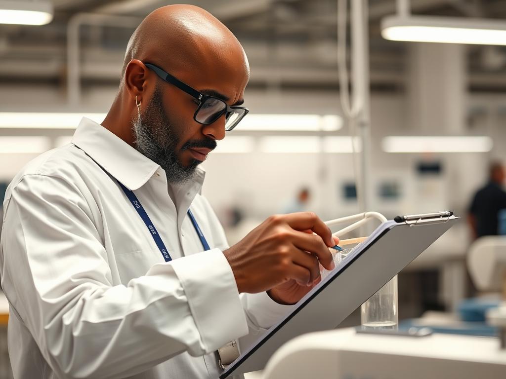 Quality control specialist inspecting garment stitching at a fashion manufacturing facility