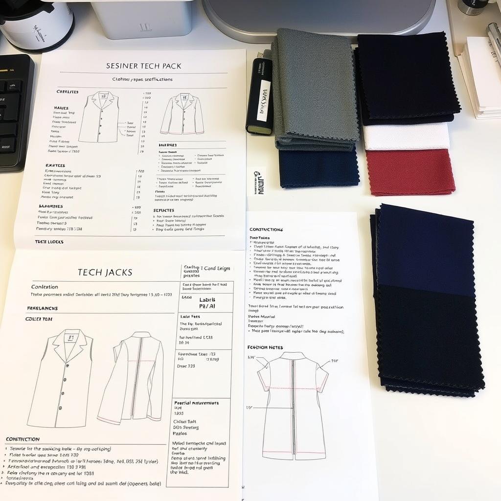 Tech pack with detailed clothing specifications and measurements