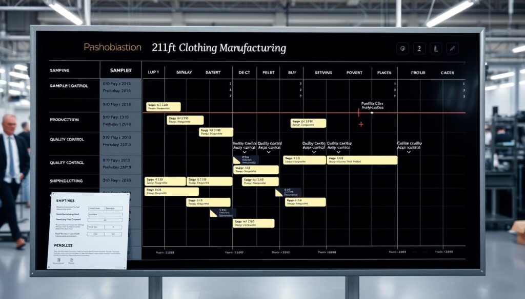 Production timeline planning board showing manufacturing milestones and deadlines